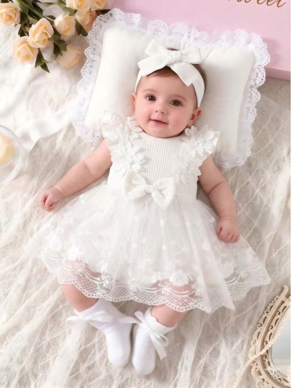 Newborn Baby Girl Dress Headband Spring Summer Sweet Elegant Size 3-6 Months New